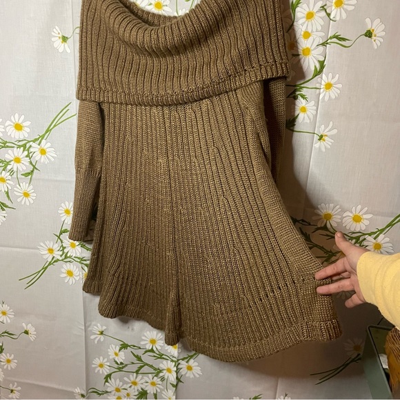 Anthropologie Shae wool brown off shoulder long sleeve flare hem sweater dress - Picture 4 of 7